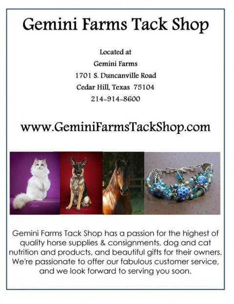 Visit Gemini Farms Tack Shop